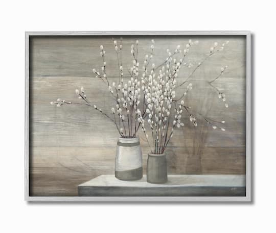 Stupell Industries; Stupell Industries Pussy Willow Still Life Wall Art in Gray Frame; Category:Framed Art; Image:1